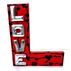 Love Metal L Wood Shelf Sitter Boho Cottage Industrial Gypsy 8 Inches Tall